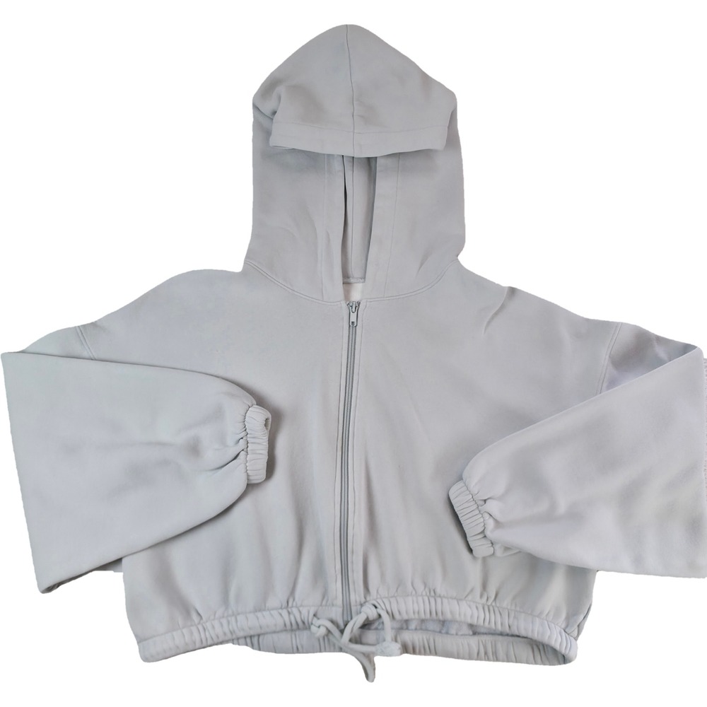 H&M Zip Hoodie Women L Gray Cropped Drawstring